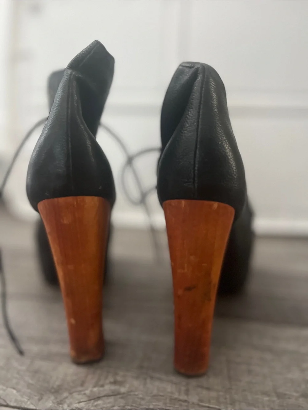 Jeffrey Campbell iconic Lita black Platform Lace-Up Heels Wood Block Heel